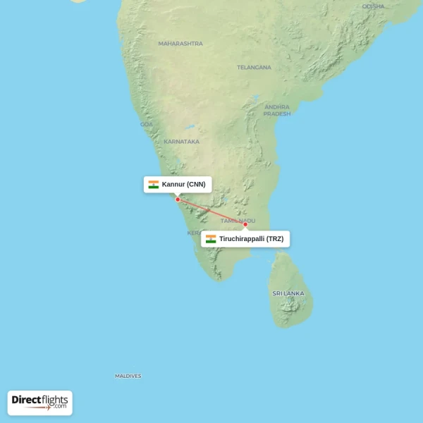 Kannur - Tiruchirappalli direct flight map