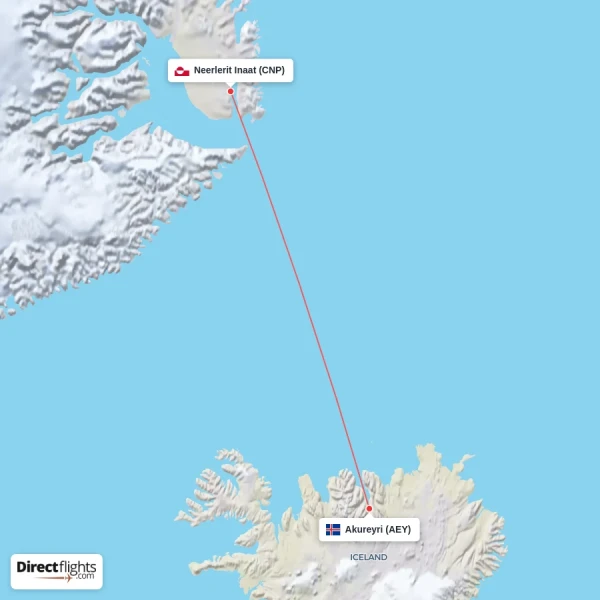 Neerlerit Inaat - Akureyri direct flight map