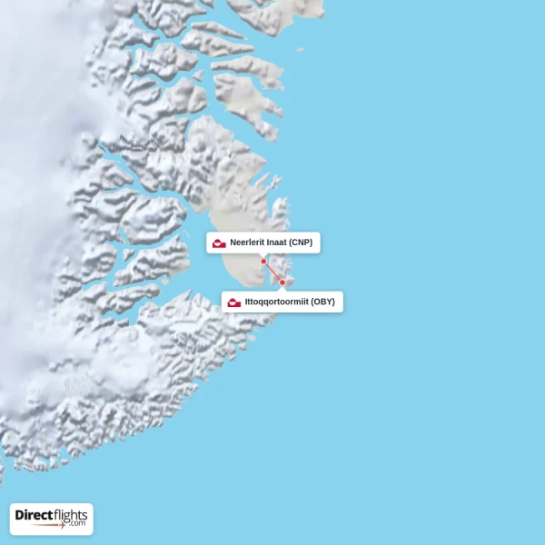 Neerlerit Inaat - Ittoqqortoormiit direct flight map