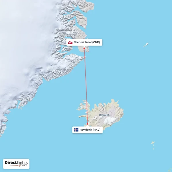 Neerlerit Inaat - Reykjavik direct flight map