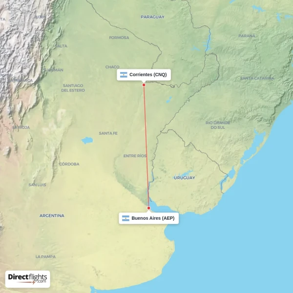 Corrientes - Buenos Aires direct flight map