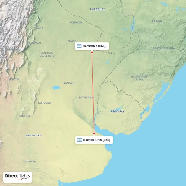 Corrientes - Buenos Aires direct flight map