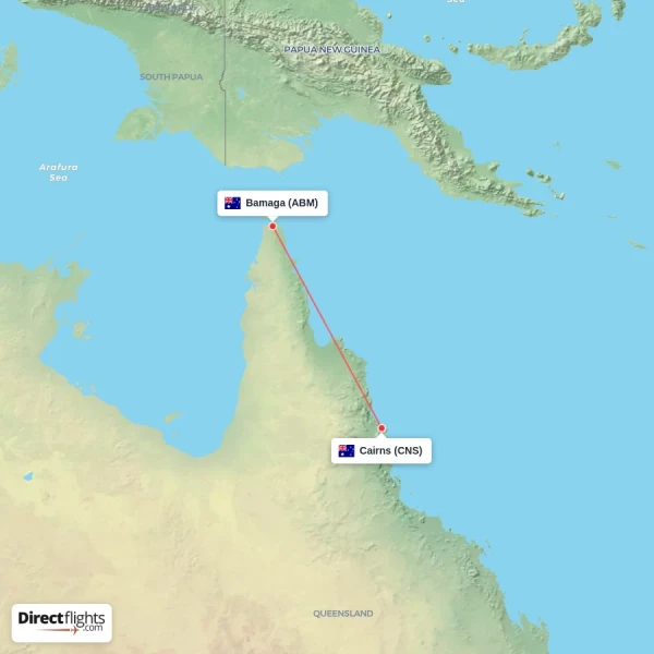 Cairns - Bamaga direct flight map