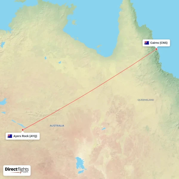 Cairns - Ayers Rock direct flight map