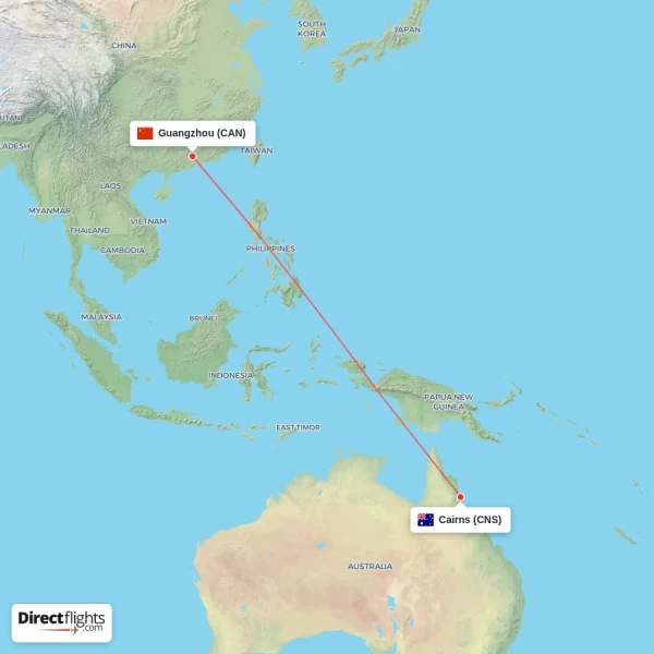 Cairns - Guangzhou direct flight map