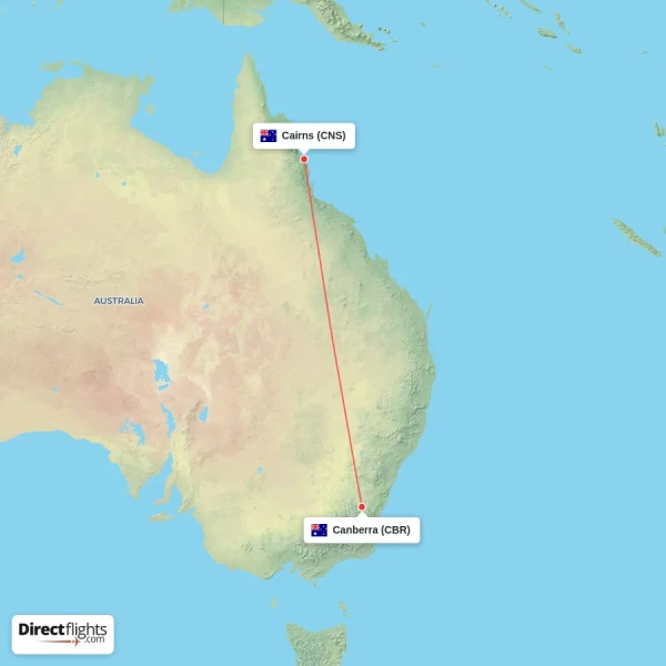 Cairns - Canberra direct flight map