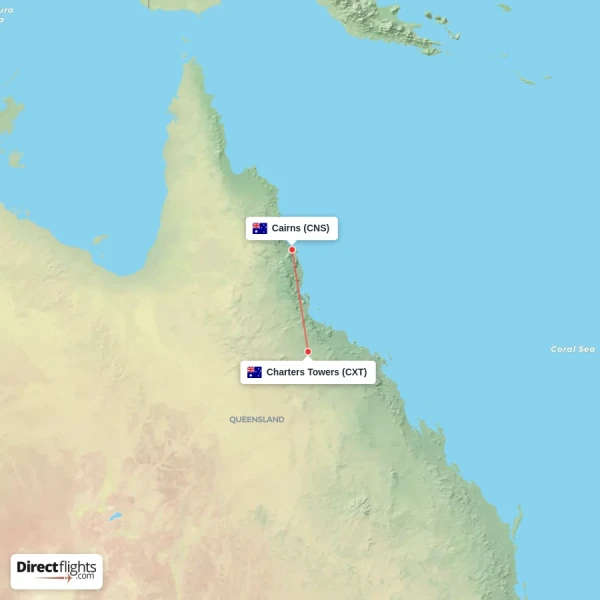 Cairns - Charters Towers direct flight map