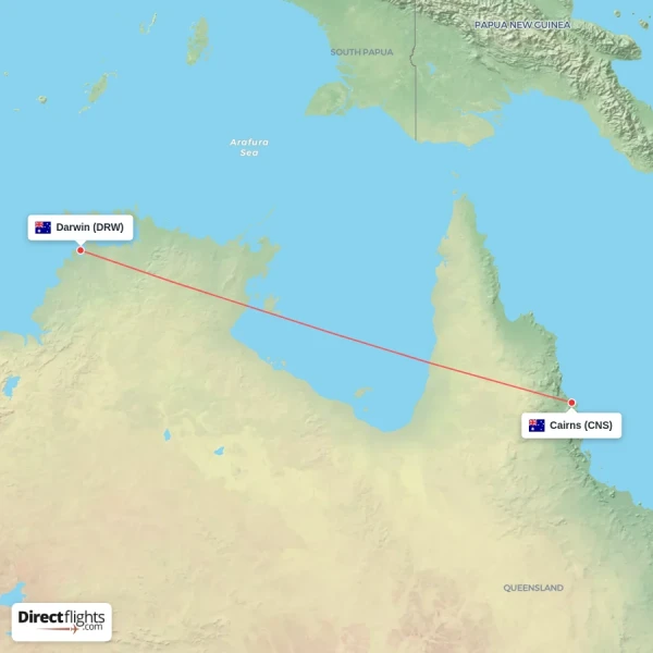 Cairns - Darwin direct flight map