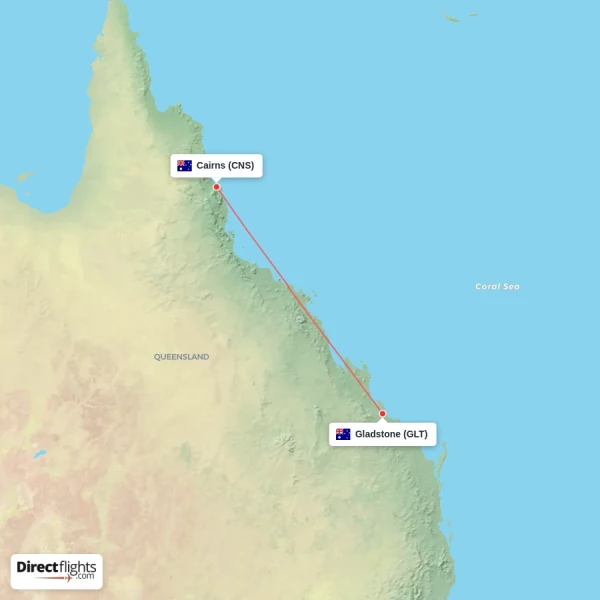 Cairns - Gladstone direct flight map