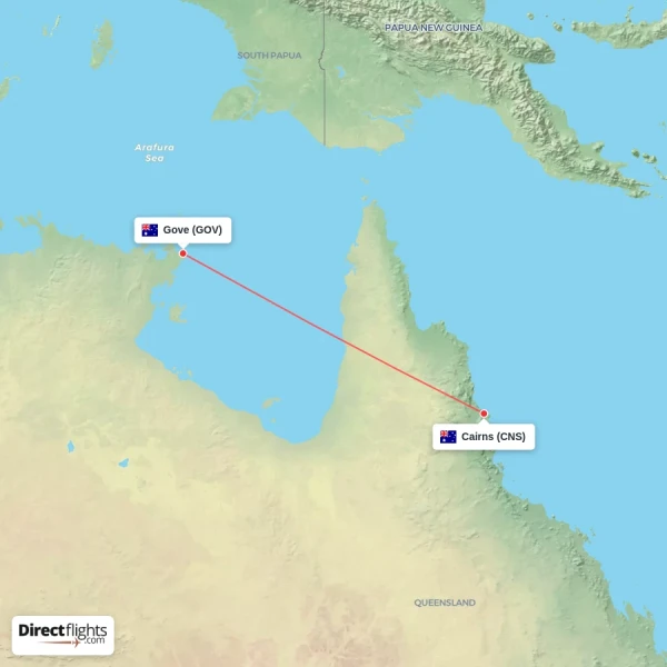Cairns - Gove direct flight map