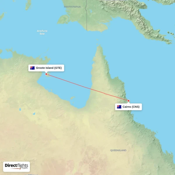 Cairns - Groote Island direct flight map