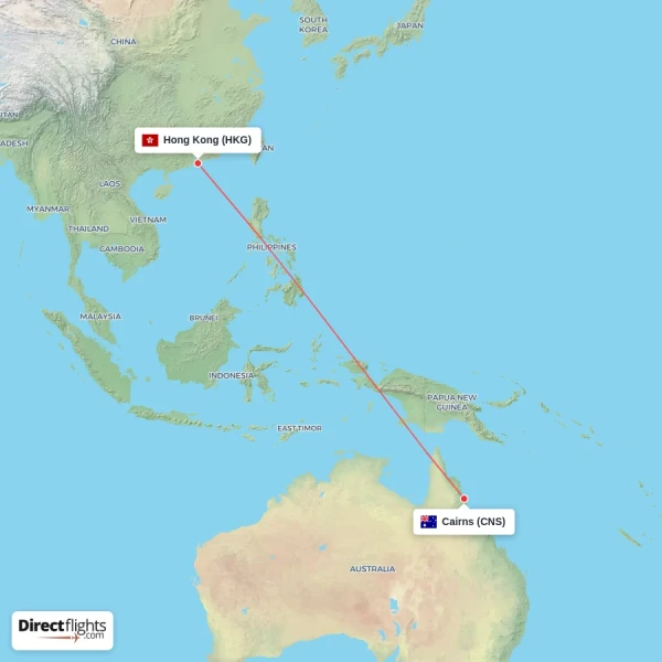 Cairns - Hong Kong direct flight map