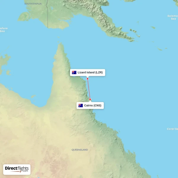 Cairns - Lizard Island direct flight map