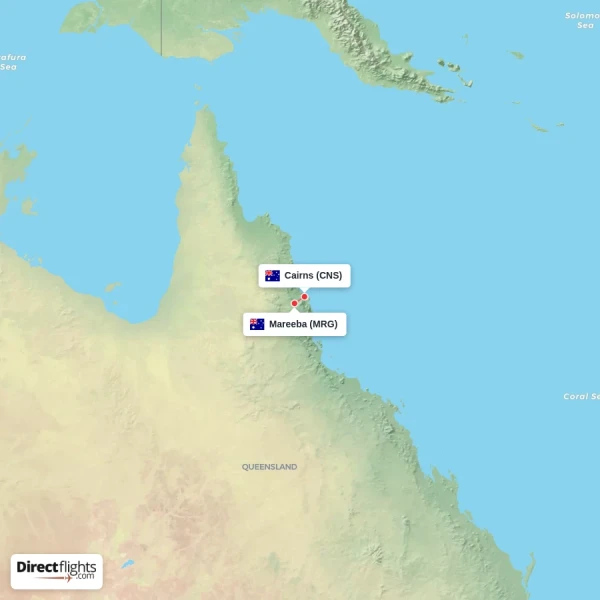 Cairns - Mareeba direct flight map
