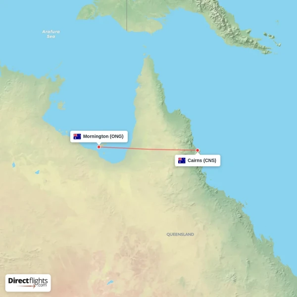 Cairns - Mornington direct flight map