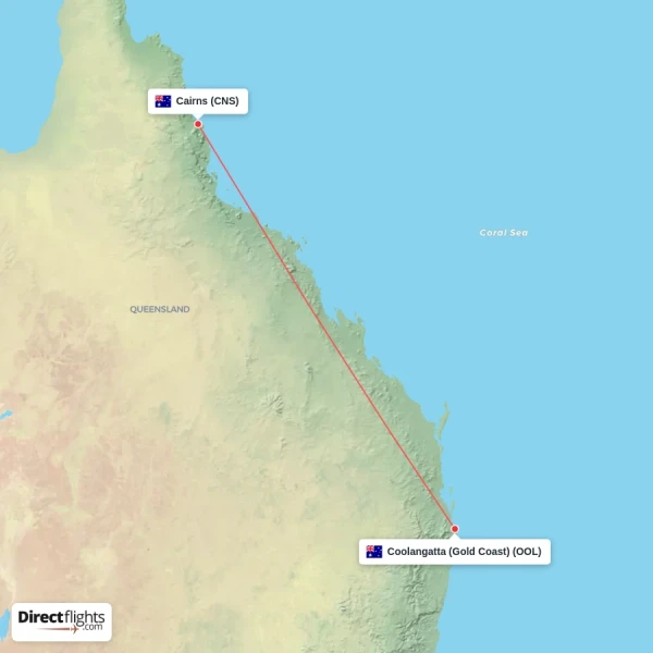 Cairns - Coolangatta (Gold Coast) direct flight map