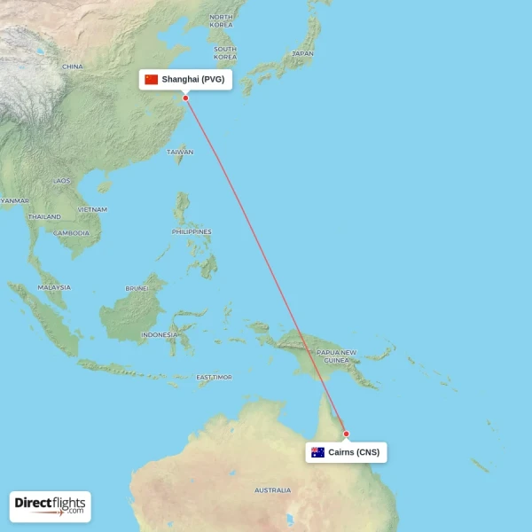 Cairns - Shanghai direct flight map
