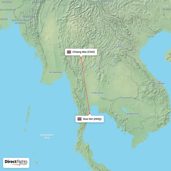 Chiang Mai - Hua Hin direct flight map