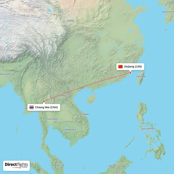 Chiang Mai - Jinjiang direct flight map