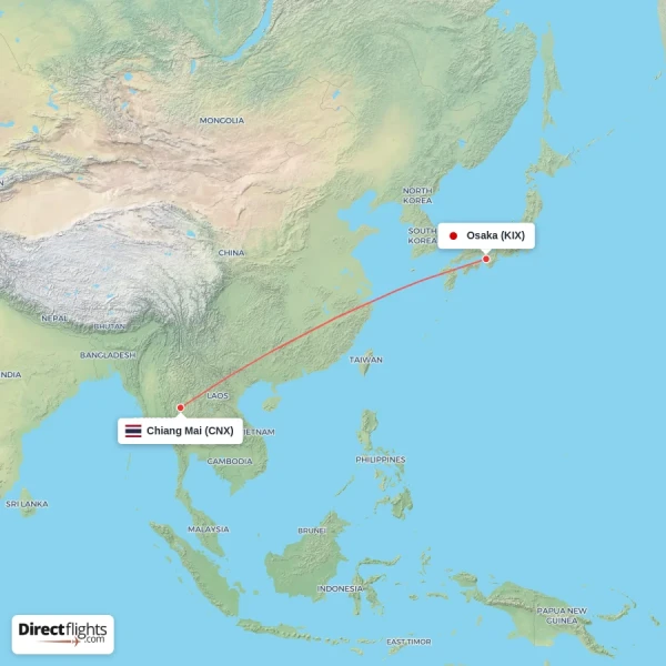 Chiang Mai - Osaka direct flight map