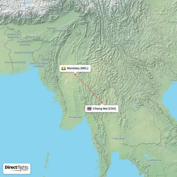 Chiang Mai - Mandalay direct flight map