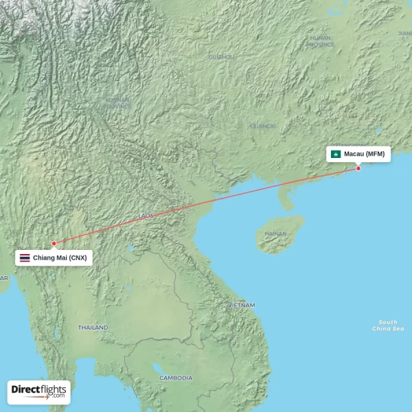 Chiang Mai - Macau direct flight map