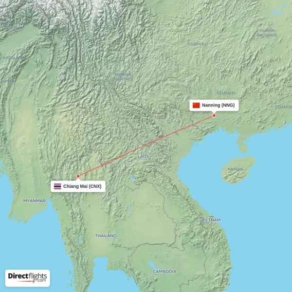 Chiang Mai - Nanning direct flight map
