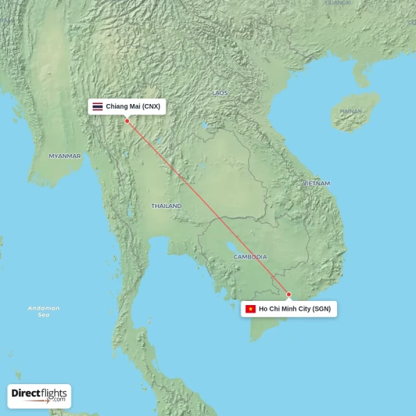 Chiang Mai - Ho Chi Minh City direct flight map