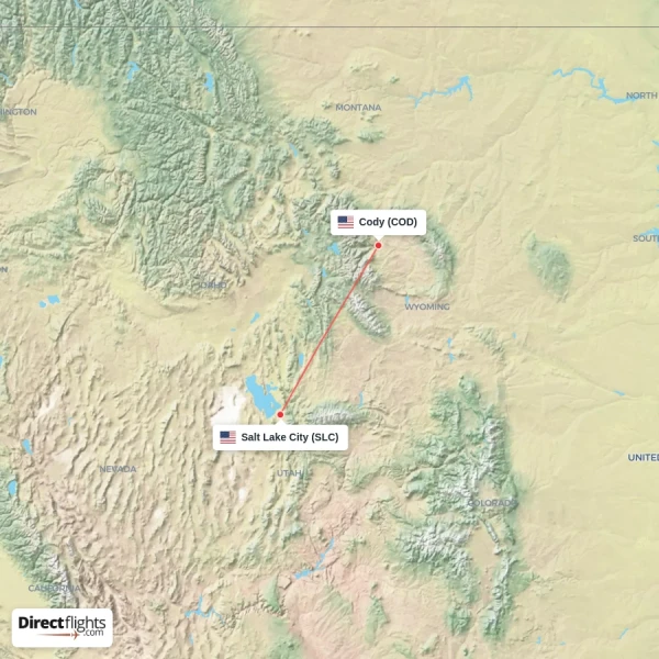 Cody - Salt Lake City direct flight map
