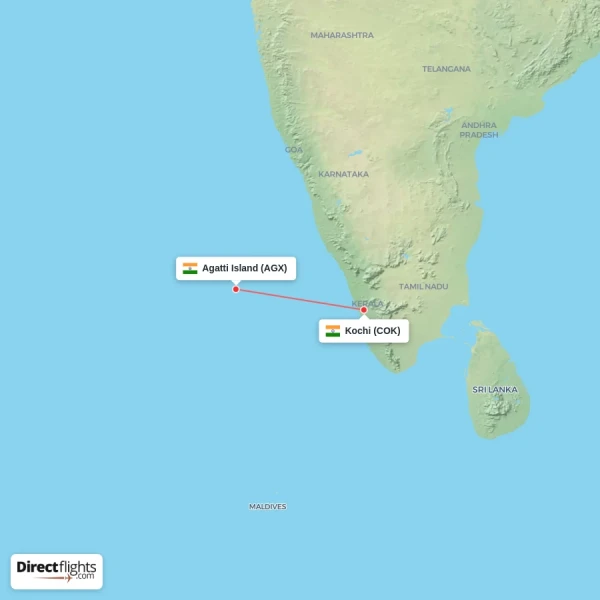 Kochi - Agatti Island direct flight map
