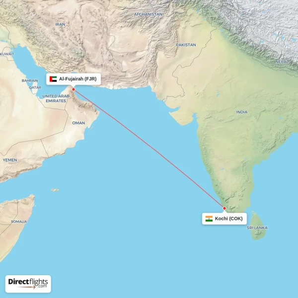 Kochi - Al-Fujairah direct flight map