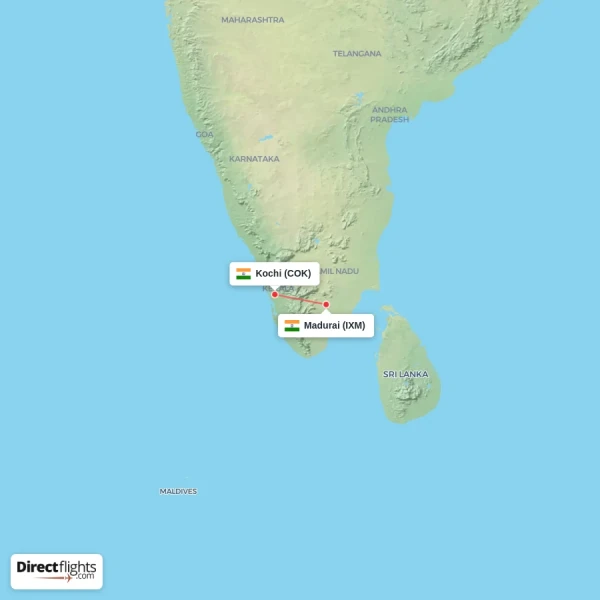 Kochi - Madurai direct flight map