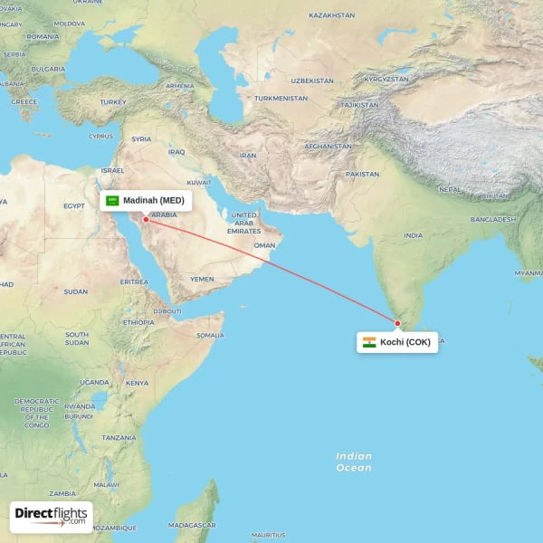 Kochi - Madinah direct flight map