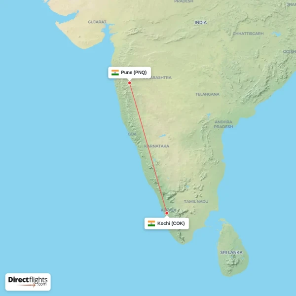 Kochi - Pune direct flight map