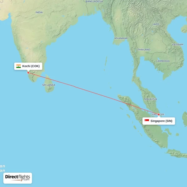 Kochi - Singapore direct flight map