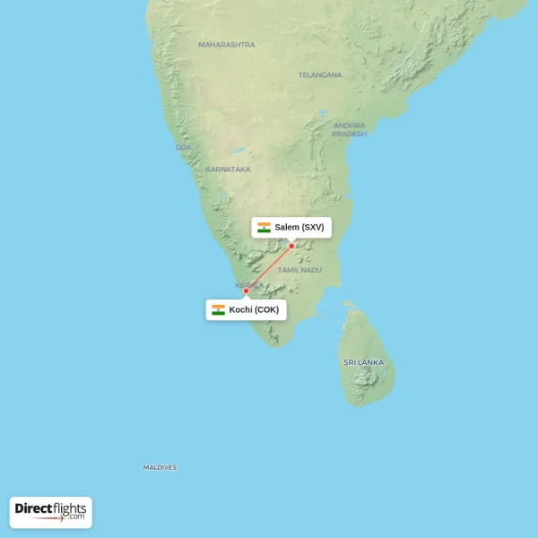 Kochi - Salem direct flight map