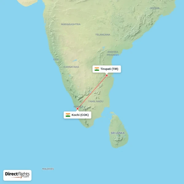 Kochi - Tirupati direct flight map