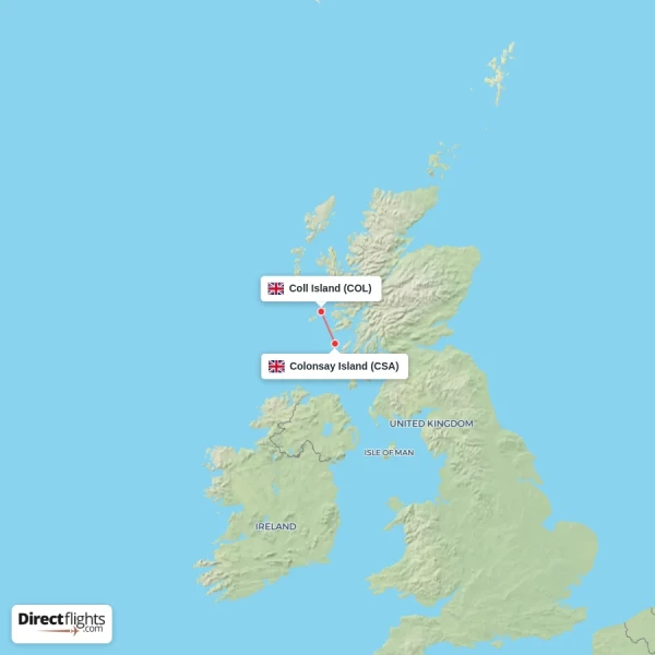 Coll Island - Colonsay Island direct flight map