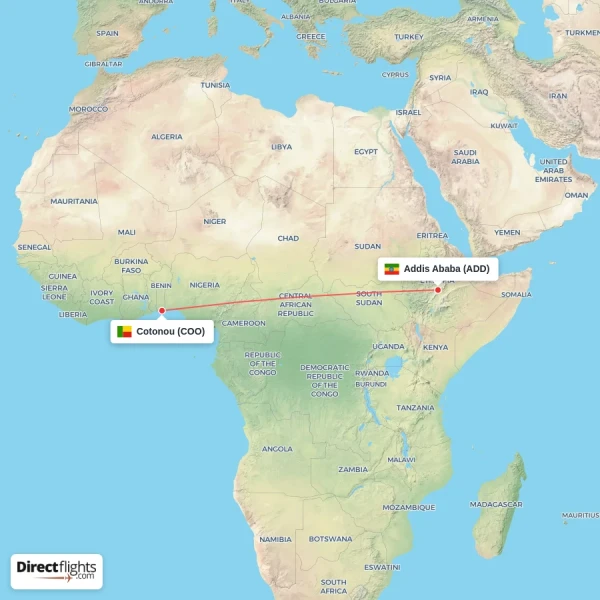 Cotonou - Addis Ababa direct flight map