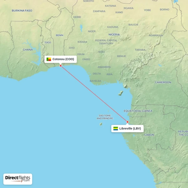 Cotonou - Libreville direct flight map