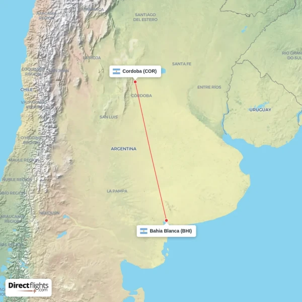Cordoba - Bahia Blanca direct flight map