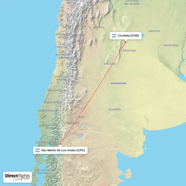 Cordoba - San Martin De Los Andes direct flight map