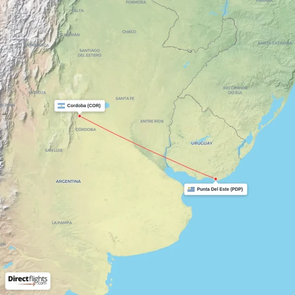Cordoba - Punta Del Este direct flight map