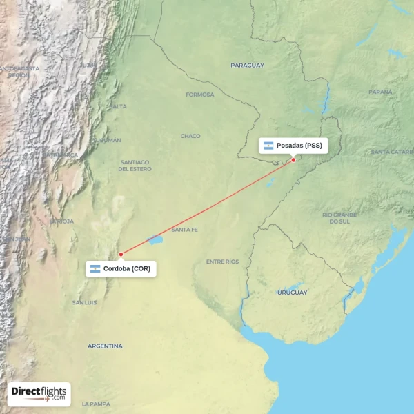 Cordoba - Posadas direct flight map