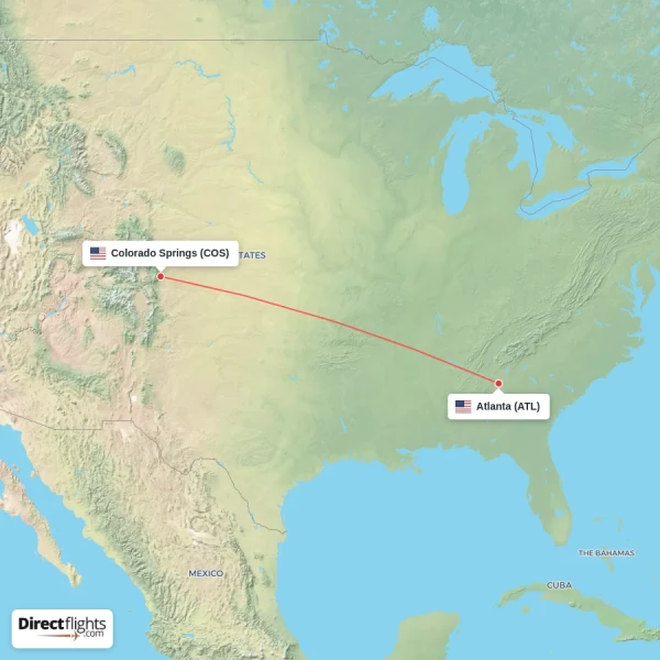 Colorado Springs - Atlanta direct flight map