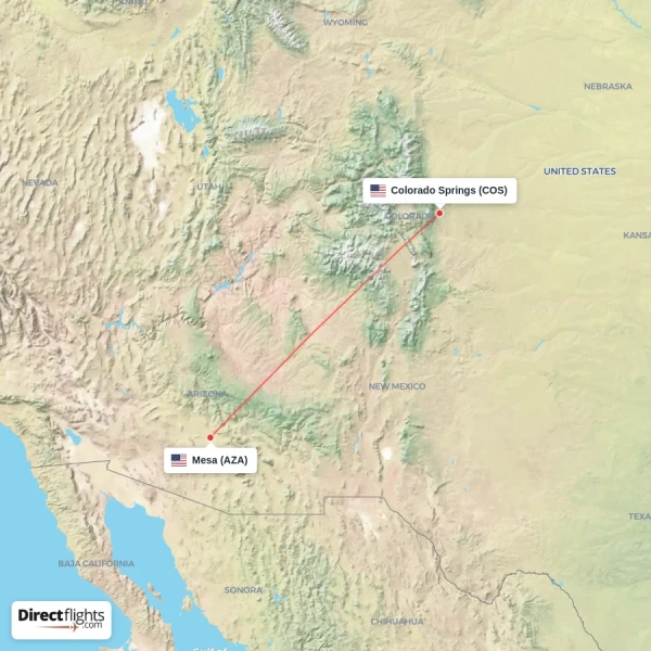 Colorado Springs - Mesa direct flight map