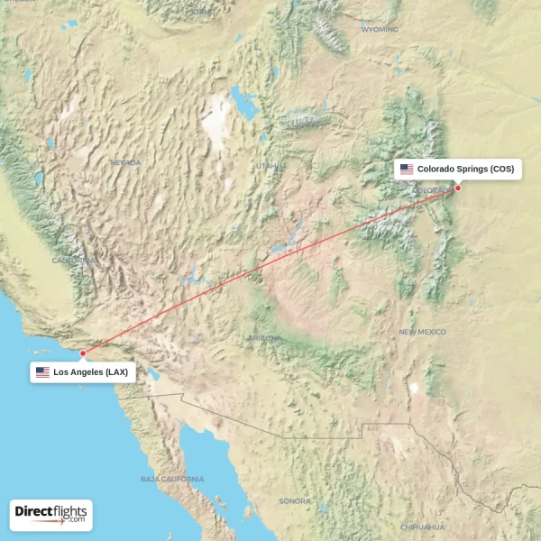 Colorado Springs - Los Angeles direct flight map