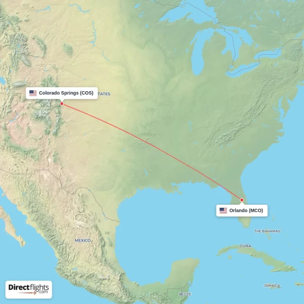 Colorado Springs - Orlando direct flight map