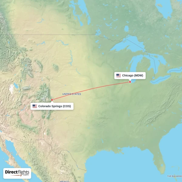 Colorado Springs - Chicago direct flight map
