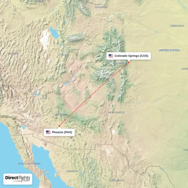 Colorado Springs - Phoenix direct flight map